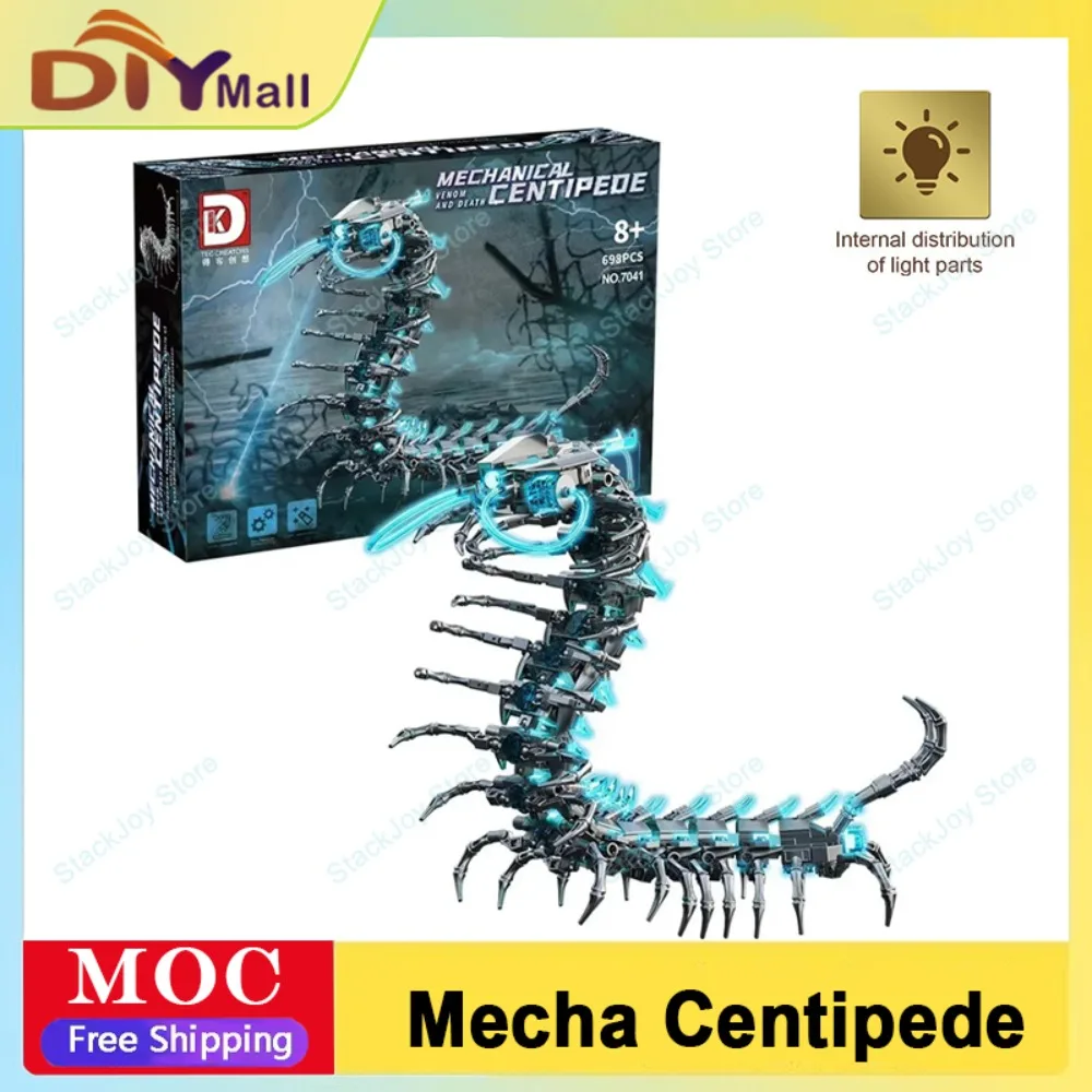 DeKe 698Pcs Mechanical Centipede Building Blocks Model With LED Light Movable Parts Educational STEM Toy Decoration Xmas Gift