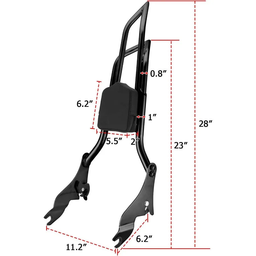 مسند ظهر للركاب بار سيسي بار قابل للفصل 28 مع دعم مريح قابل للتعديل لدراجة Harley Touring Street Road Electra Glide
