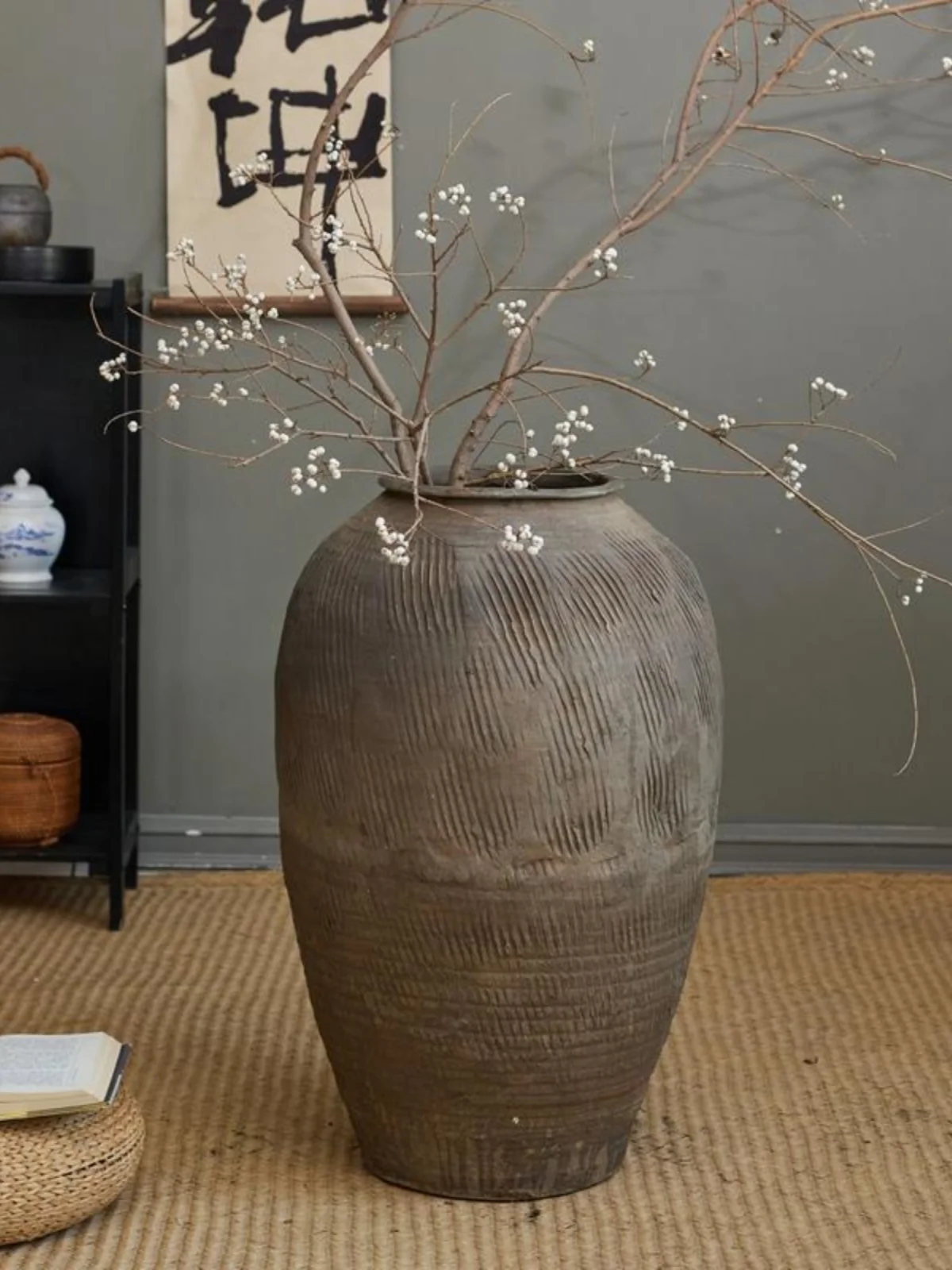 Retro Vintage Large Terracotta Flower Vase Zen Style Decorative Accessories for Tea Room Home Decor Garden Outdoor Use