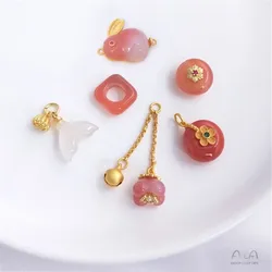 Natural south red candy color moon rabbit pendant safe button square running ring litchi frozen fish tail hanging ornaments