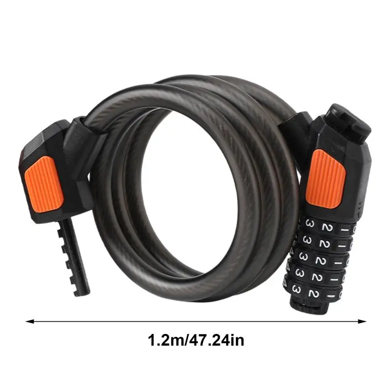 Combinação Bike Lock Cable, Heavy Duty, Anti-Theft, 5 dígitos, Resettable Coiling, alta segurança