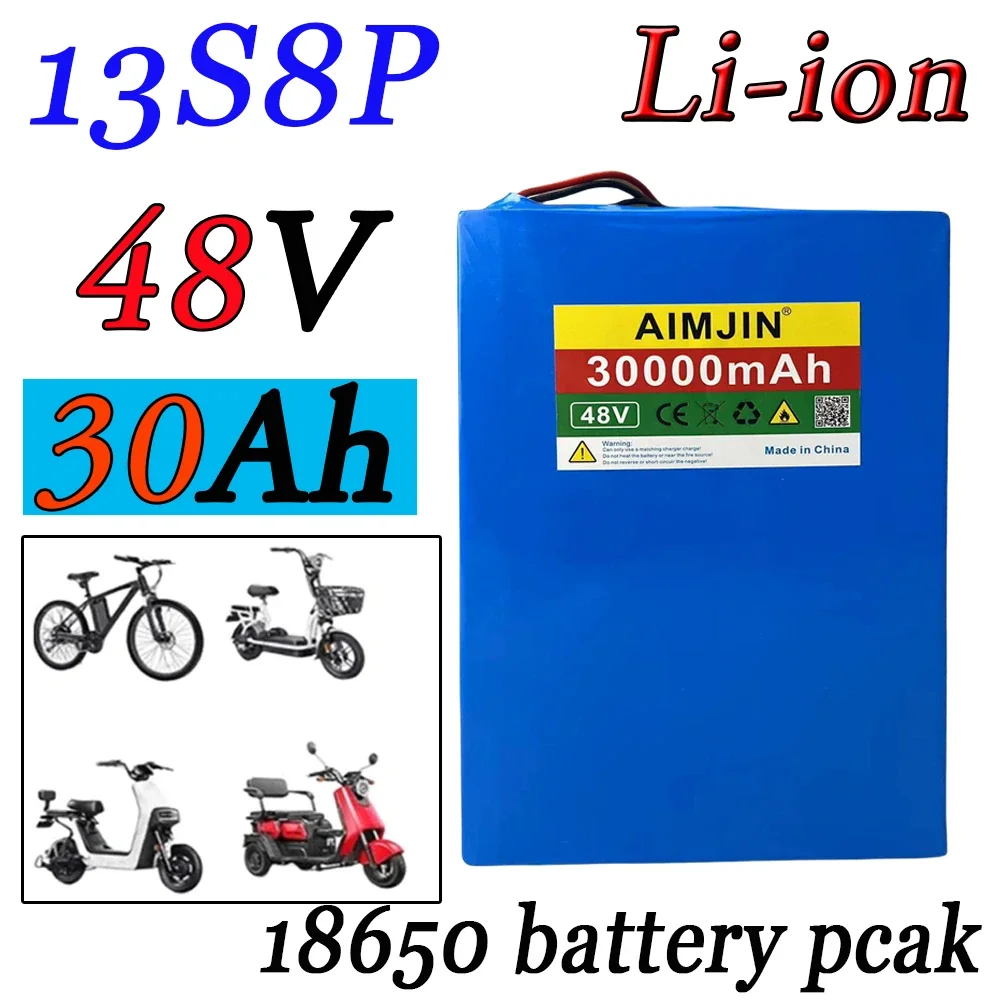 

48V 30000mAh Battery 18650 13S8P Lithium Battery Pack 1000W Bicycle Battery with Built-in 50A BMS