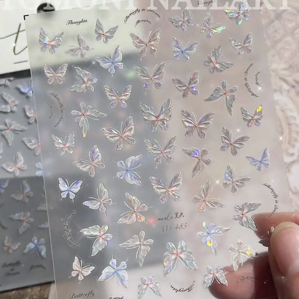 5D Shinning Shell Butterfly Stickers for Nails Engraved Self-Adhesive Sliders Tulip Flower Nail DIY Art Decal Decoration