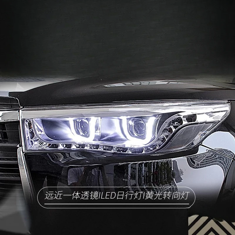 Suitable for  Highlander 15-17 New Headlight Assembly Modified U-shaped LED Daytime Running Light Dual Lens Xenon Headlight