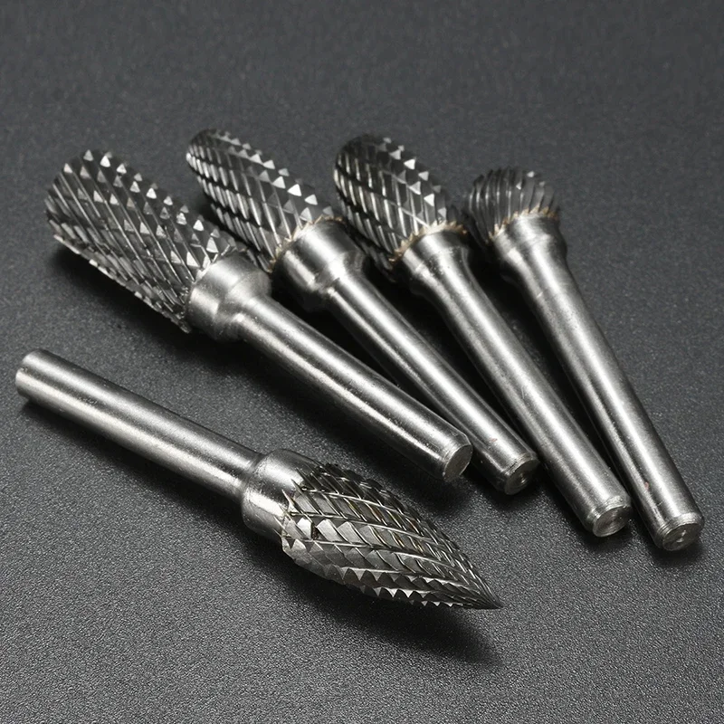 5pcs Double Groove Rotary File 6×10mm Grinding Head Tungsten Carbide Burr Milling  Set Finishing Cutter Drill BitMetal Mould