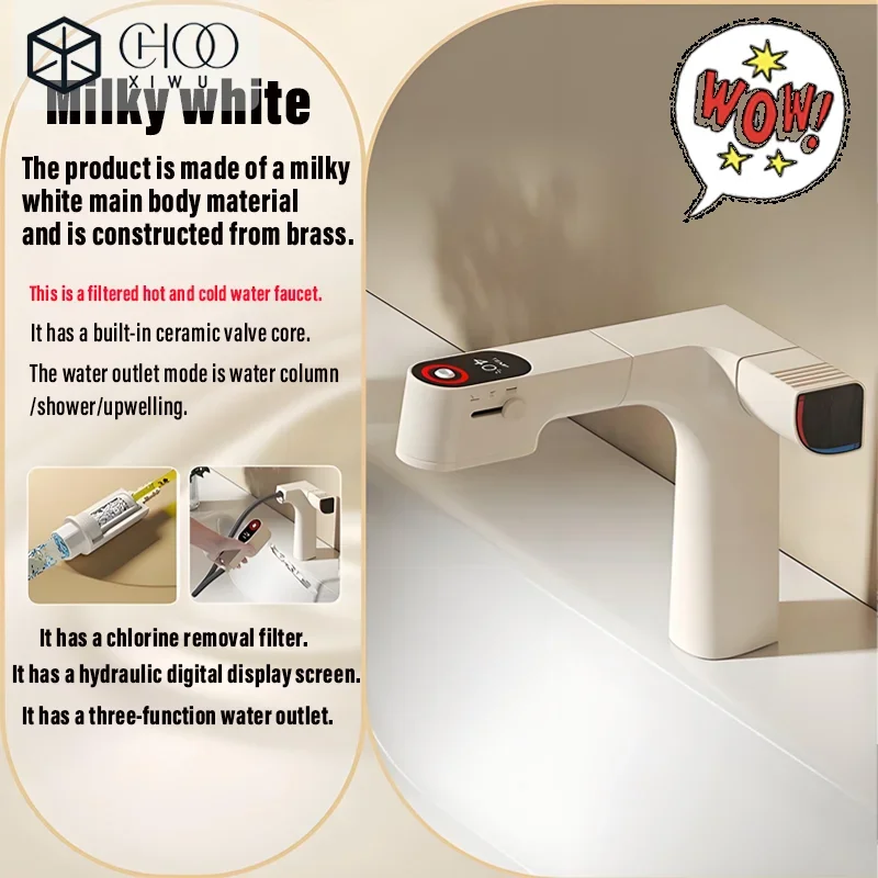 

CHOO XIU-Pull-out faucet, hot and cold water faucet, digital display faucet, rotating kitchen faucet