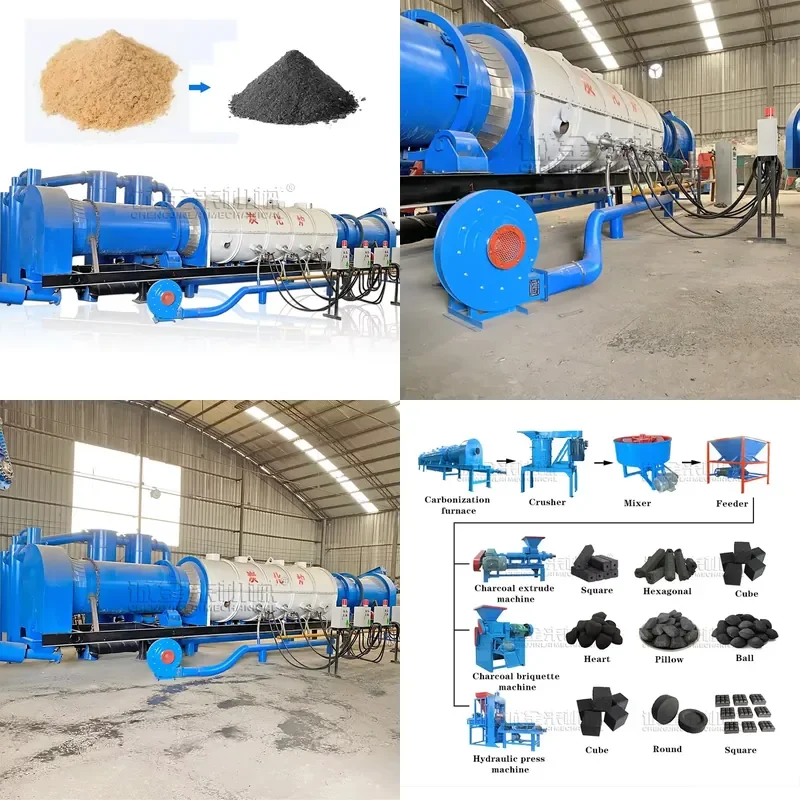 2024 Drum High Temperature Straw Rice Husk Coconut Coffee Shell Charcoal Making Continuous Carbonization Furnace Kiln Oven