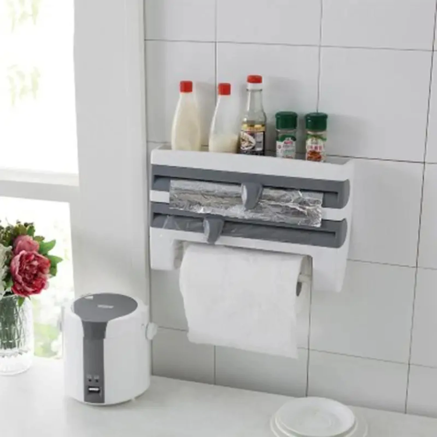 

Kitchen Organizer Cling Film Sauce Bottle Storage Rack Paper Towel Holder Rack Wall Roll Paper Plastic Wrap Cutting Tools 28