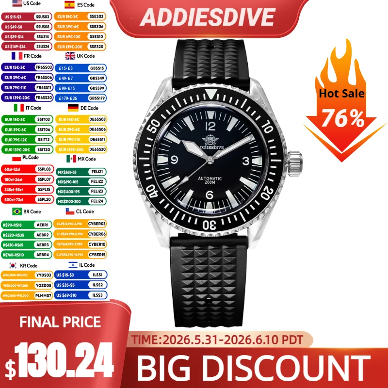 

ADDIESDIVE Luxury Watch Sapphire Crystal NH35 Automatic Mechanical Watches Ceramic Bezel BGW9 Luminous 20Bar Diving Men’s Watch