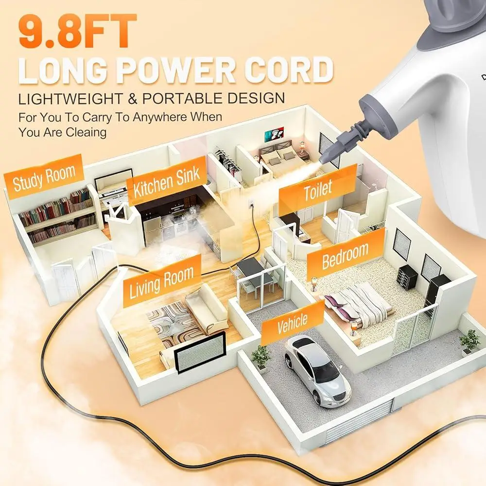 Pulitore a vapore pressurizzato portatile multisuperficie con 11 accessori Stucco per pulizia domestica a vapore portatile ad alta pressione