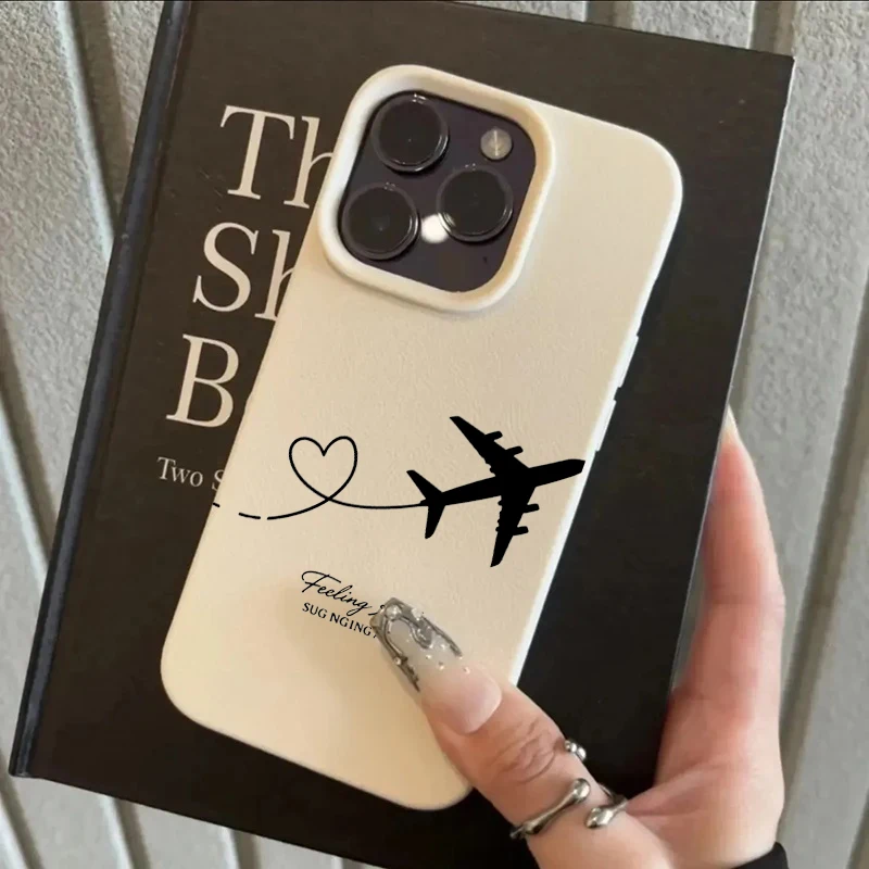 

Airplane Love Heart Soft Case For iPhone 15Pro 14 17 13 12 11 16 Pro Max 16E 17 Pro Max Shockproof Lichee Pattern Silicone Funda