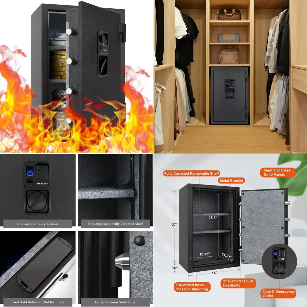 

Biometric Finger Vein Lock Steel Security Safe, 3.5 Cubic Feet, for Valuables, Money, Jewelry, and Important Documents Storage