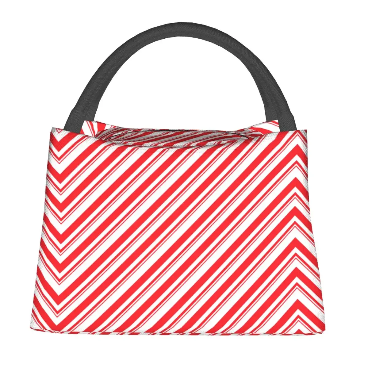 Red And White Striped Lunch Bag Straight Lines Travel Lunch Box For Women Casual Designer Thermal Lunch Bags Oxford Cooler Bag