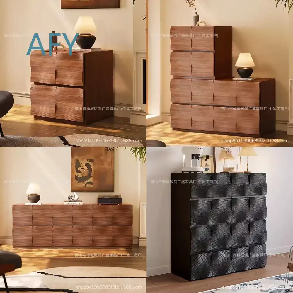 Retro Vintage Style Bedside Cabinet for Modern Bedroom Storage Chest with Drawers Black Floor Standing Dresser for Small