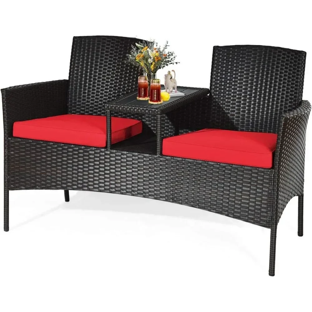 

Outdoor Loveseat Patio Rattan Wicker Conversation Set with Removable Cushions, Wicker Sofa Furniture Set with Coffee Table