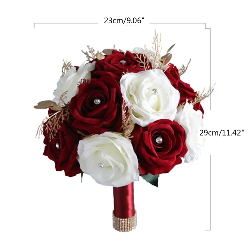 KX4B Casamento Romântico Buquê Flores Artificial Branco Vinho Vermelho Flores Adereços