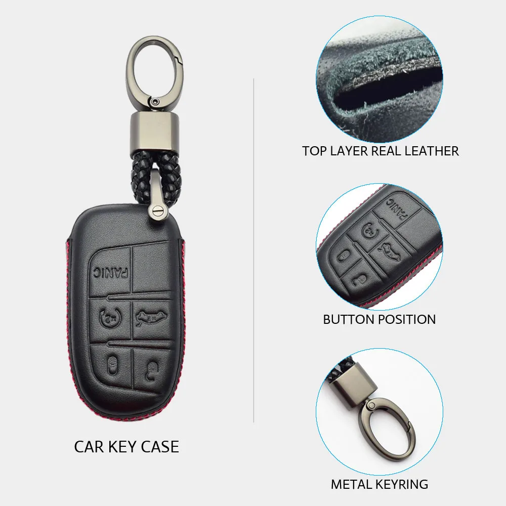Leder Auto Schlüssel Fall Keychain Für Dodge Charger Challenger Dart Ram Jeep Cherokee Kompass Chrysler 200 300 Fiat Remote Fob abdeckung – Detail 3
