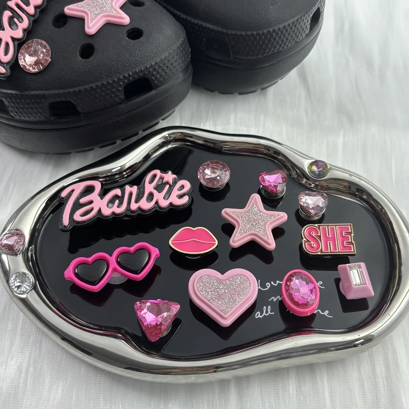 

12Pcs Decorative Jewelry Accents For Clog Sandals Pink Series Girl Diy Detachable Hole Shoes Charms Party Favors, Birthday Gifts