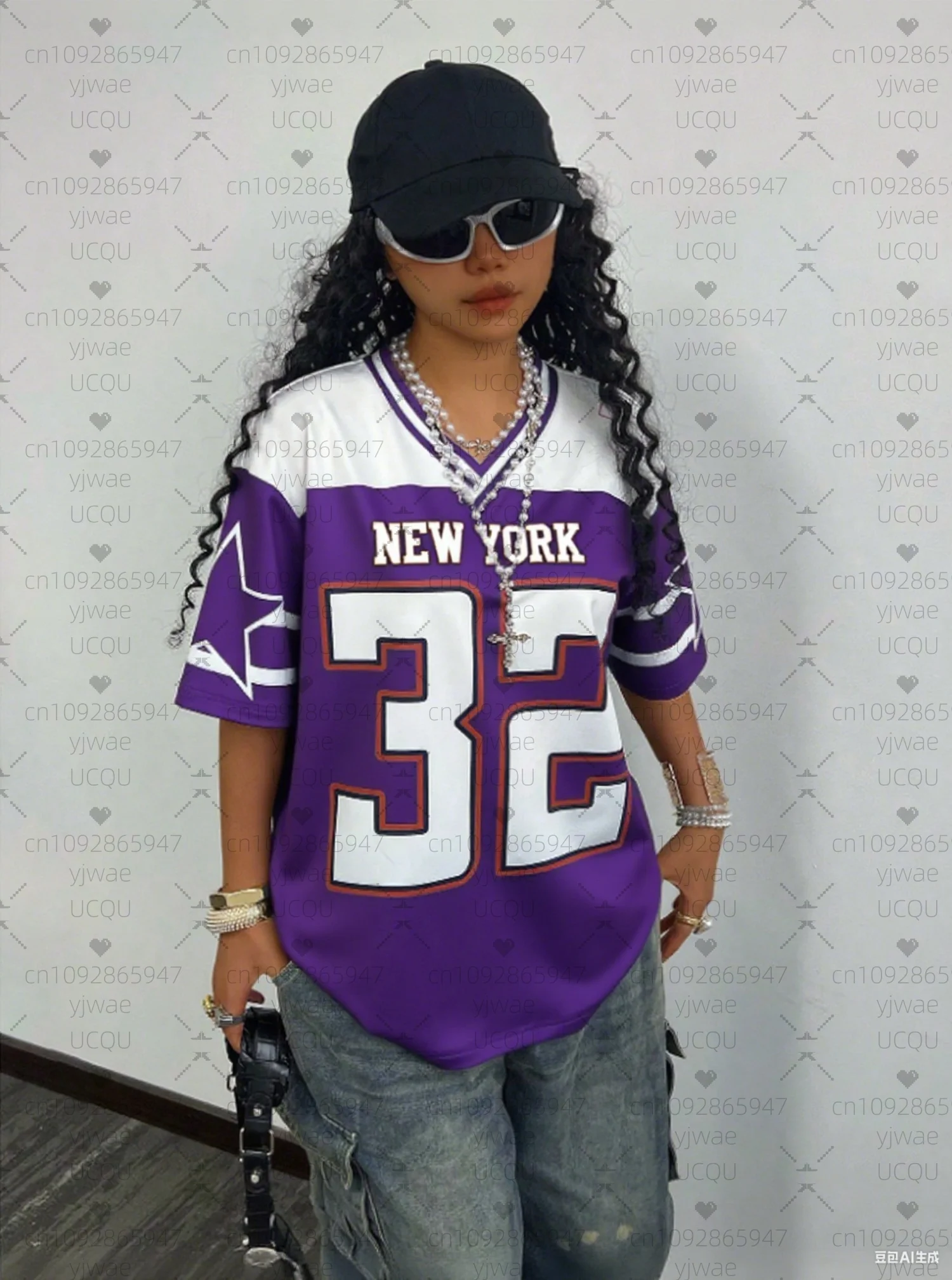 2025 النساء البيسبول الفانيلة نيويورك 32 طباعة الخامس الرقبة تي شيرتات قصيرة الاكمام الصيف المحملة شريط المتضخم تي شيرت رياضي