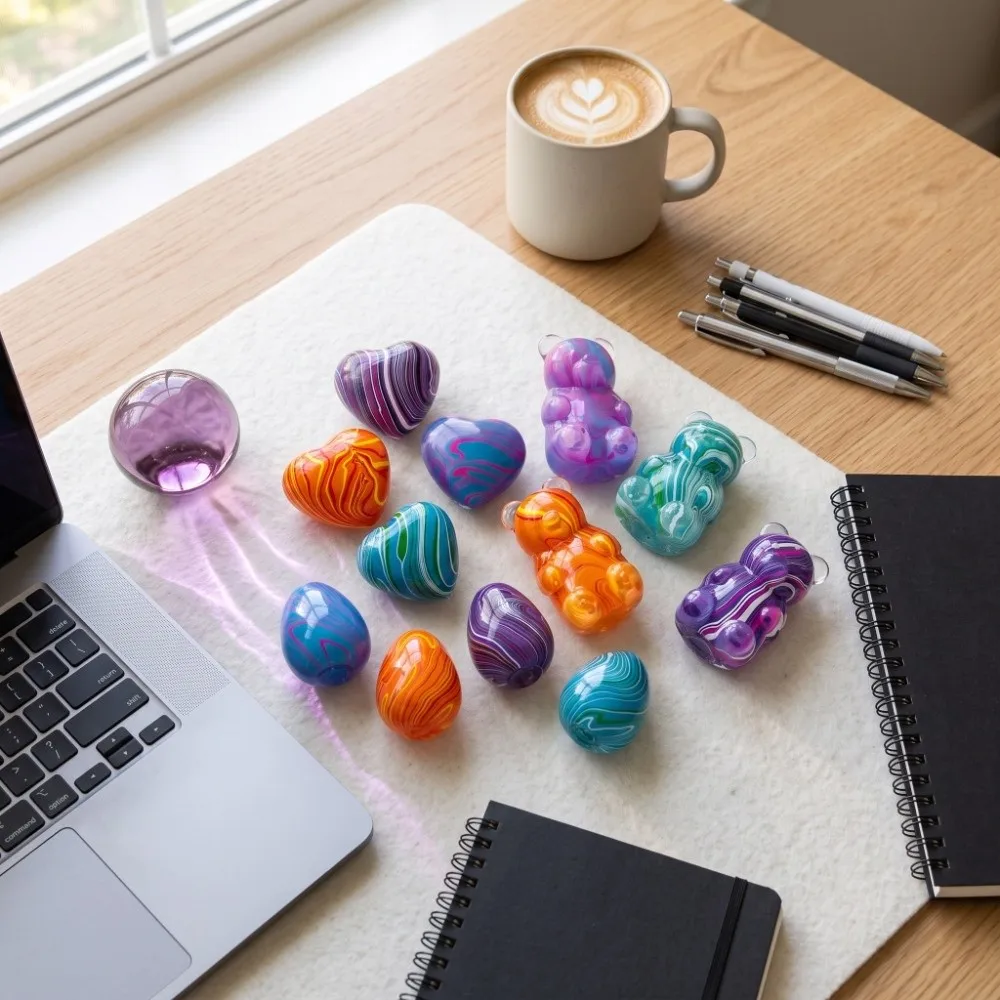 Trendy Marbled Swirl Slushy Squishy Heart Egg Cartoon Bear Fidget Finger Relax Slow Rebound Squeeze Sensory