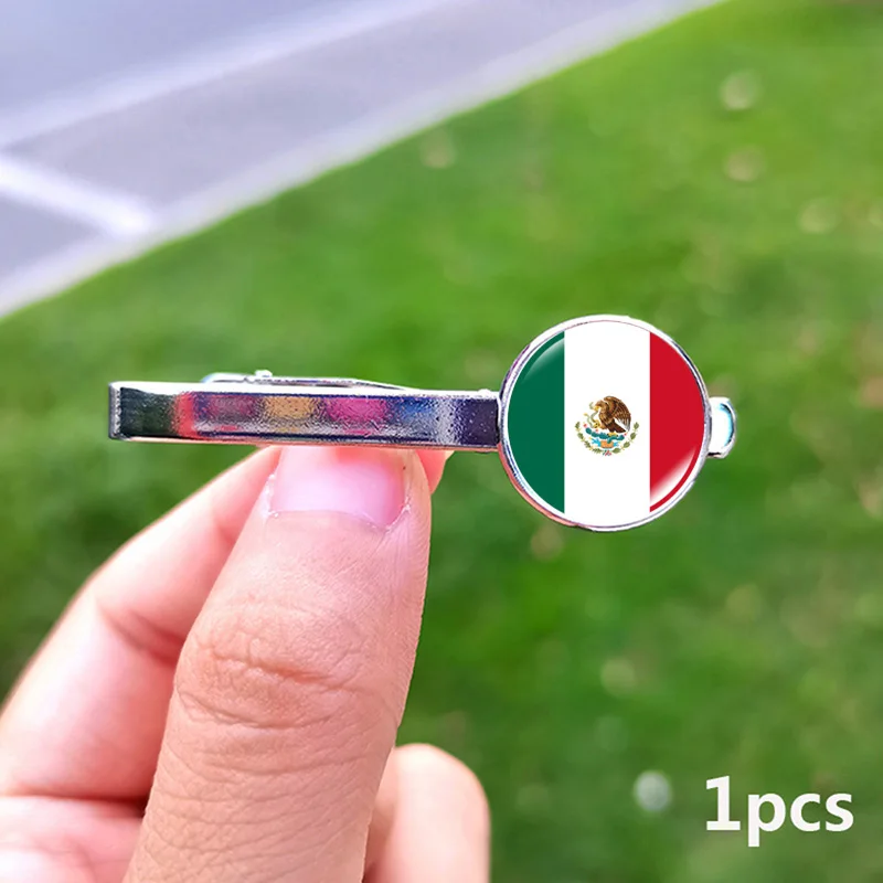 2024 Flag Tie Clips for Men Russia Serbia Czech Republic Portugal Norway Switzerland Brazil Germany Italy Canada Glass Jewelry