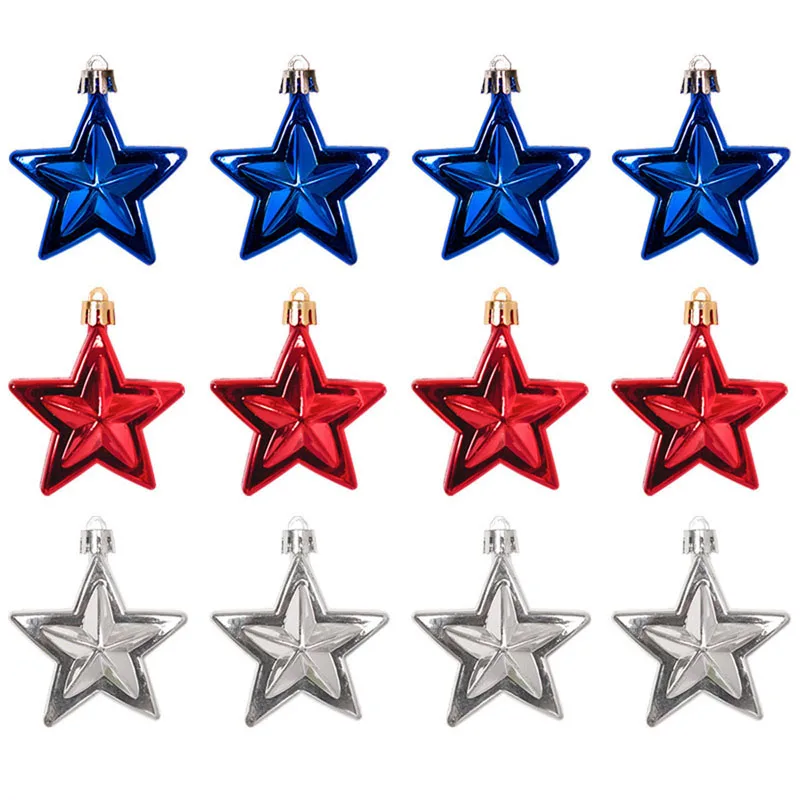 12pcs Patriotic Stars Hanging Pendant Independence Day Decoration Party Favor Gift