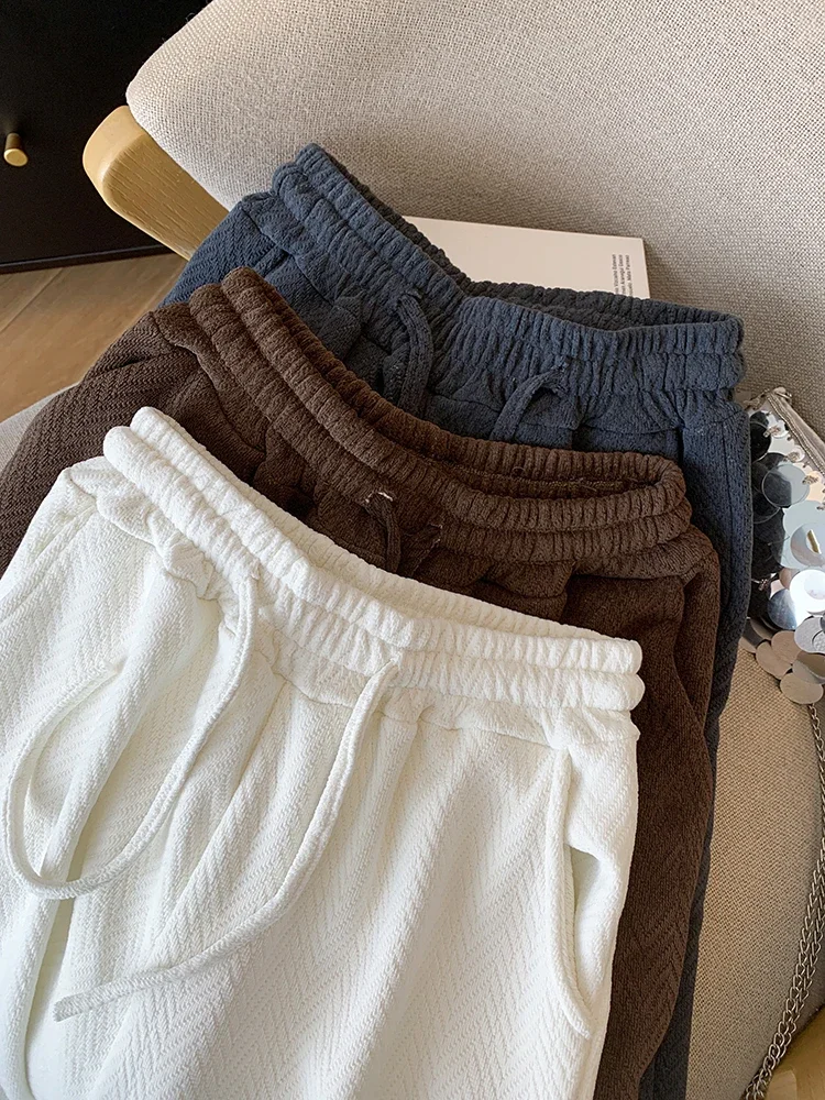 2024 خريف شتاء جديد المرأة عالية الخصر واسعة الساق السراويل موضة عادية كسول نمط Sweatpants بنطلون مستقيم