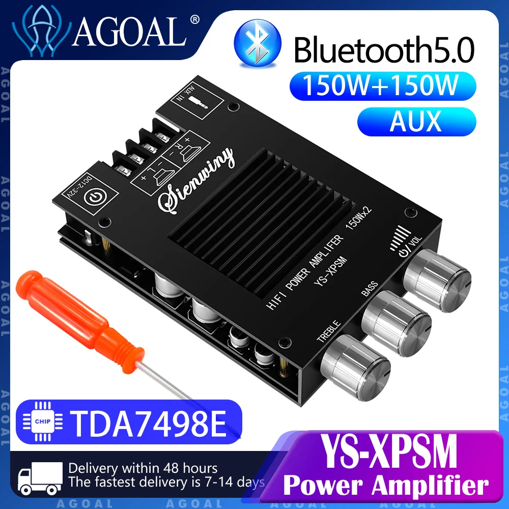 

YS-XPSM 150W*2 TDA7498E Stereo Treble Bass Adjustment Bluetooth5.0 Audio Power Amplifier Board Module Dual Channel Heat Sink APP