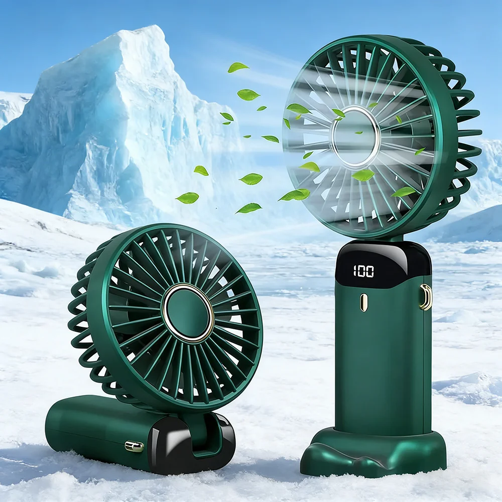 

Портативный вентилятор с LED-дисплеем, перезаряжаемый, 1200 мАч, 5 скоростей, вентилятор на шею, подставка для телефона, 90° ° Складной портативный мини-вентилятор для путешествий