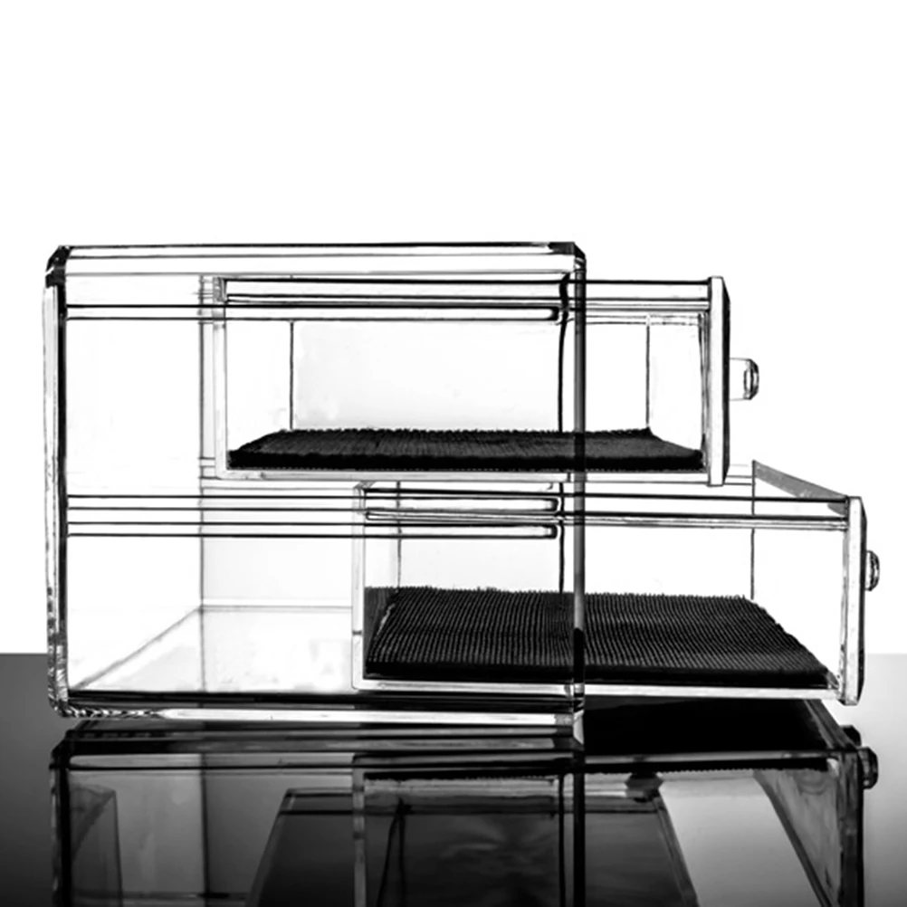 

2 Tier Makeup Storage Box Organizer Jewelry Holder 2 Large Removable Drawers Clear Transparent Clean Home