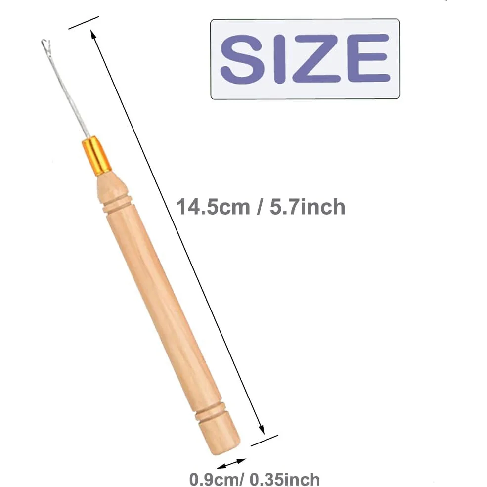 Crochet Needles for Hair, Wooden Pulling Hook Crochet Hair Hooks for Wire Extension, Dreadlocks, Latch Hook Needle