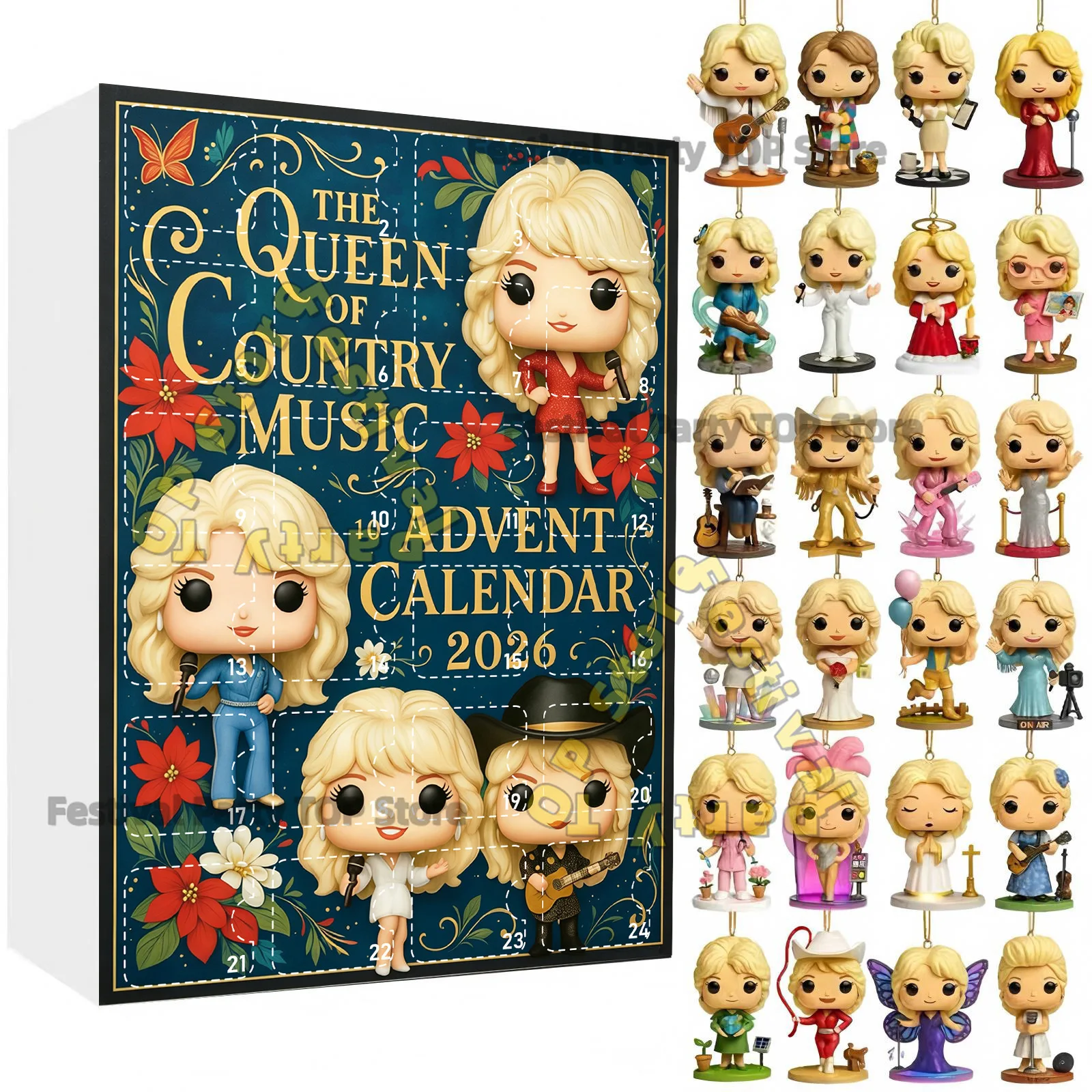 2027 New AC DC Michael Christmas Advent Calendar Classic Stage 2D Acrylic Hanging Figurine Xmas Tree Decor Gift for Music Fans