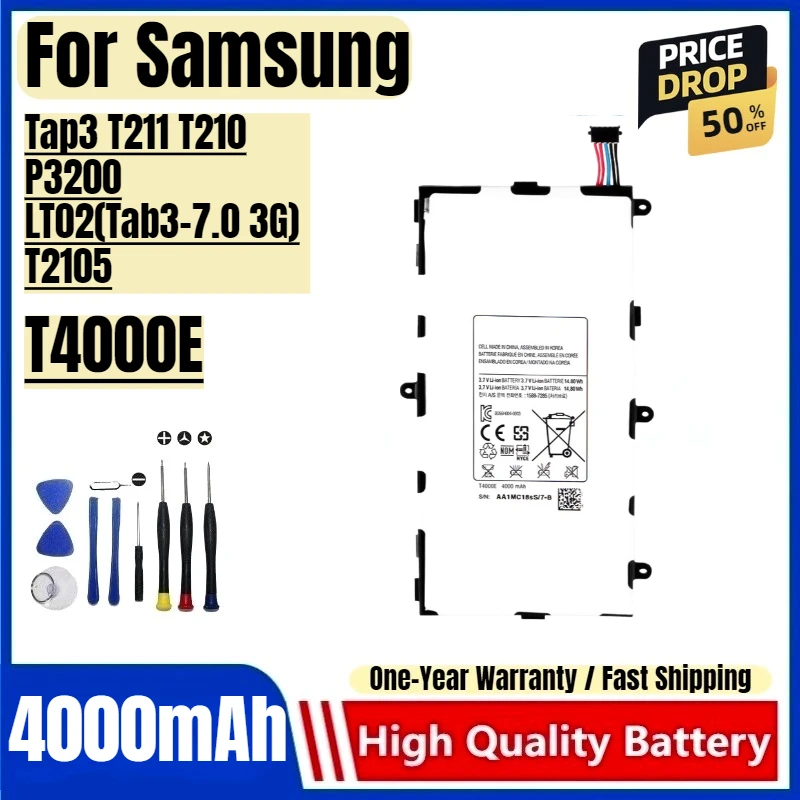 

T4000E for Samsung Tap3 T211 T210 P3200 LT02(Tab3-7.0 3G) T2105 T4000E Tablet Battery High Capacity Battery Replacement Bateria