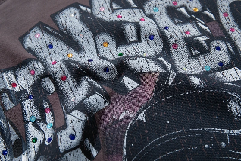 Herren T-Shirt mit Grafik-Print, Lustiges Strass-Oberteil, Übergroßes Y2K Streetwear Cyberpunk Waschbaumwoll-T-Shirt, Retro Skate Street Outfit für den Sommer – Detail 7