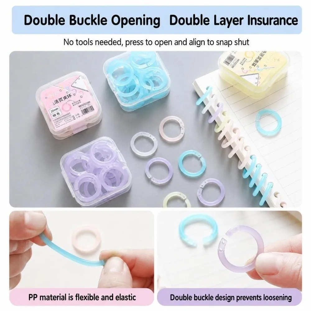 20Pcs Plastic Loose Leaf Rings 15mm Macaron Color Binder Rings Detachable Notebook Binding Rings DIY Scrapbook Journal