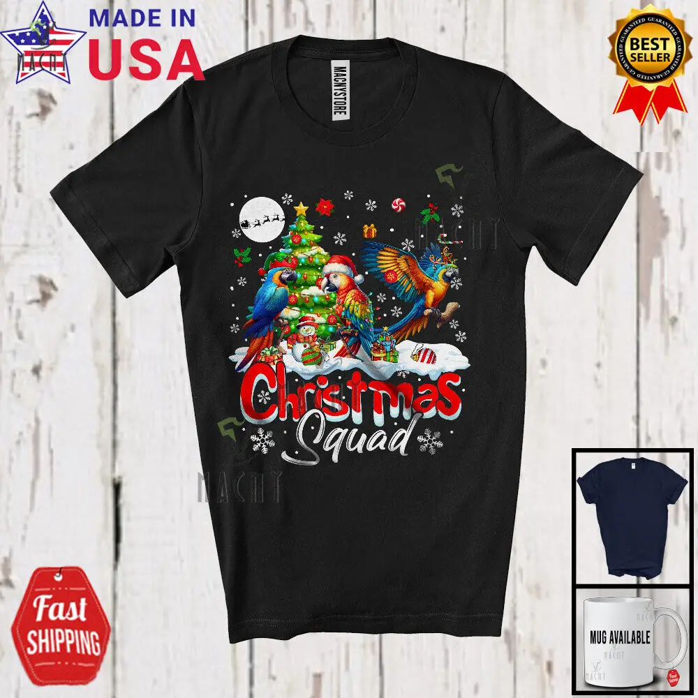 Christmas Squad; Adorable Macaw X-mas Tree Snowing; Macaw Bird Family T-Shirt