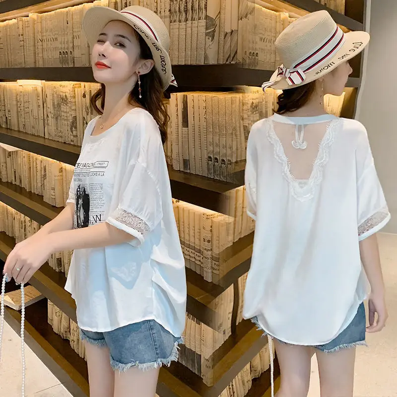 Harajuku Fashion Korean Tops Midi Loose Pulovers Short Sleeve Graphic Women T-shirt Summer Clothes Sexy T Shirt Casual Aesthetic