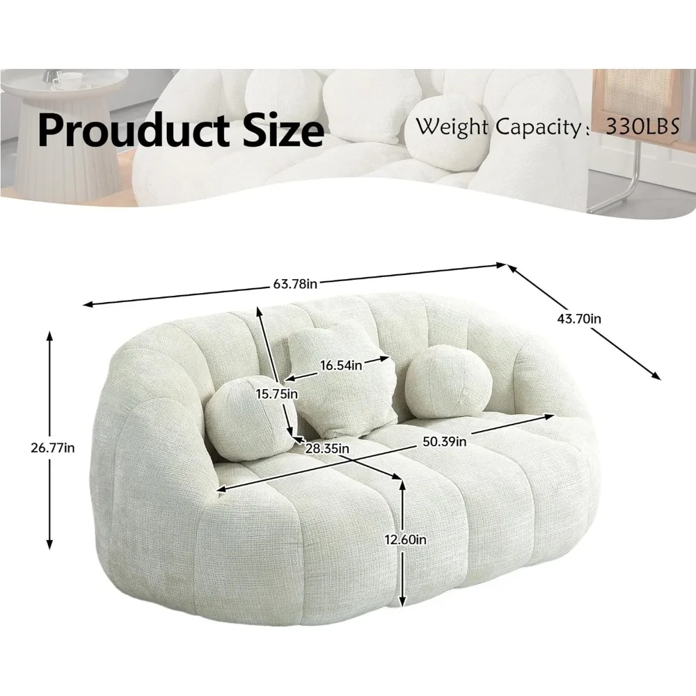 Oval Giant Bean Bag Chair with 3 Pillows for Adult and Kids, Chenille Bean Bag Sofa with Armrests and Backrest, Large Lazy Sofa