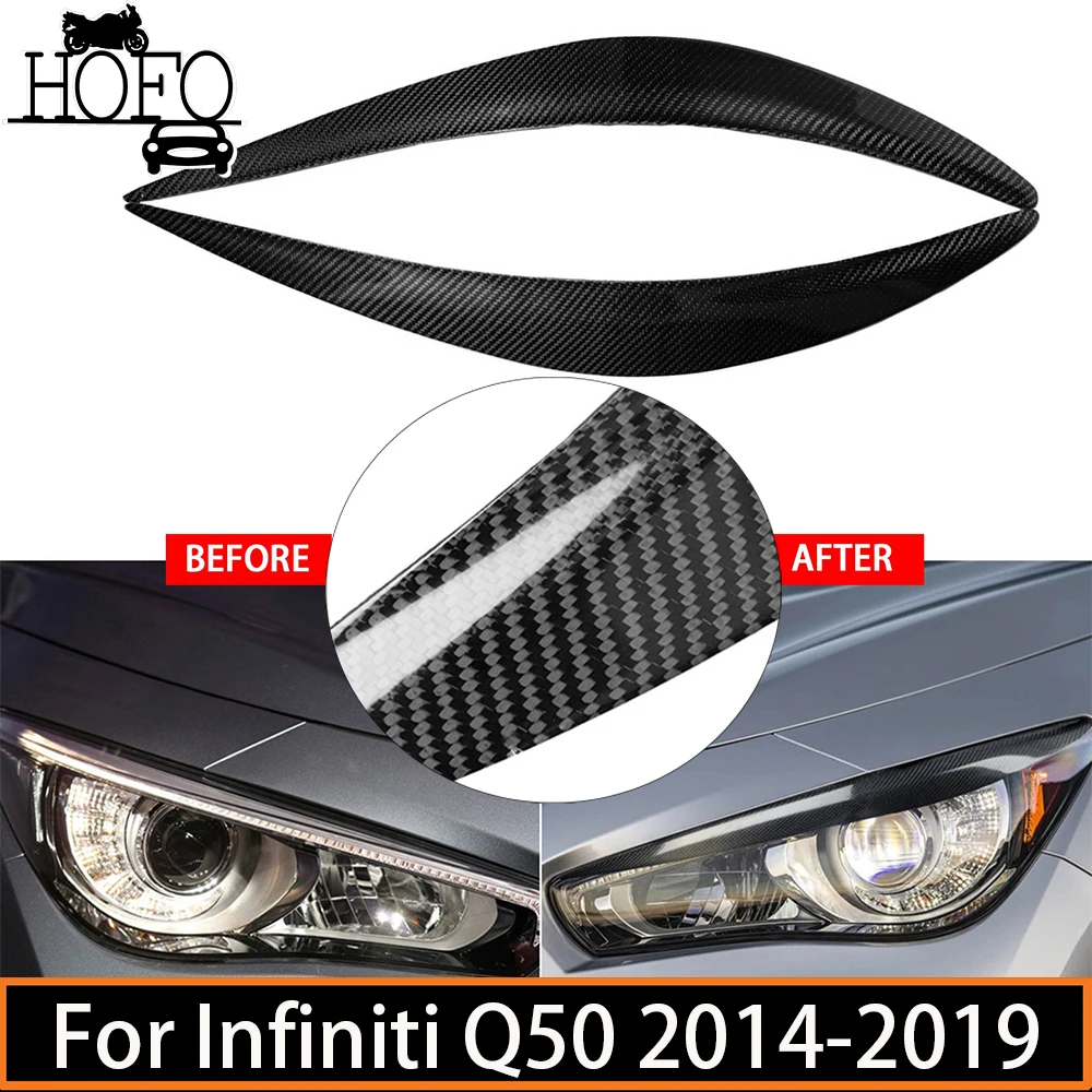 

Real Carbon Fiber Front Headlight Eyebrow Eyelid Eyelash Cover Trim Car Sticker For Infiniti Q50 2014-2019