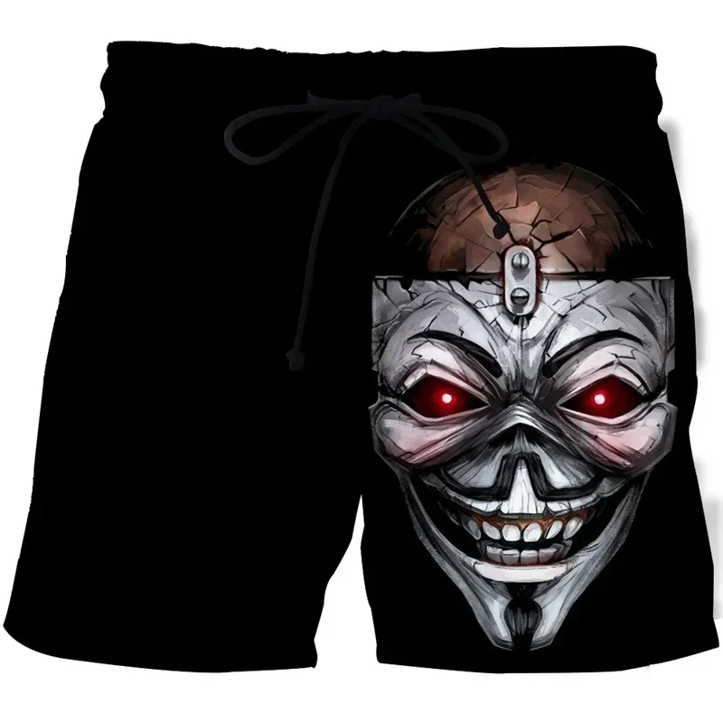 Pantalones cortos de playa para hombre, bañador de secado rápido con estampado 3D de calavera y flores, para gimnasio, Verano