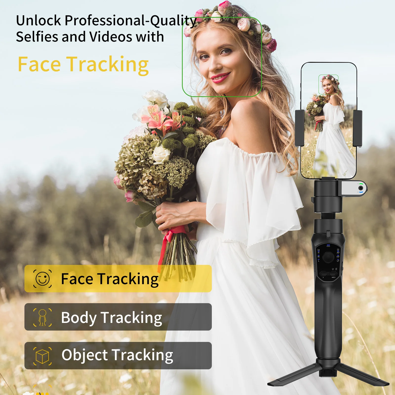 3-Axis Handheld Gimbal Stabilizer for Smartphones with Fill Light for iPhone Android Face Tracking Vlogging Anti-Shake Shooting