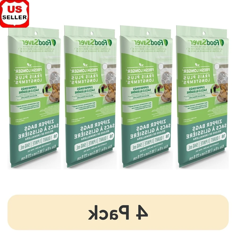

4 Pack Vacuum Seal Zipper Bags 18 Count Airtight Resealable Food Storage Bags Double Zipper Quart Size Durable Multi-Layer