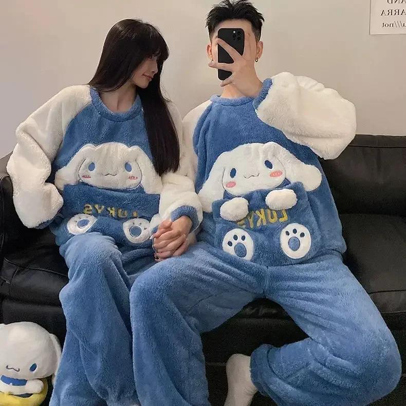 

Пижамы Sanrios с героями мультфильмов Cinnamoroll для женщин и мужчин, утолщенные коралловые бархатные аниме Kuromi, осенне-зимняя теплая мягкая домашняя одежда для пар