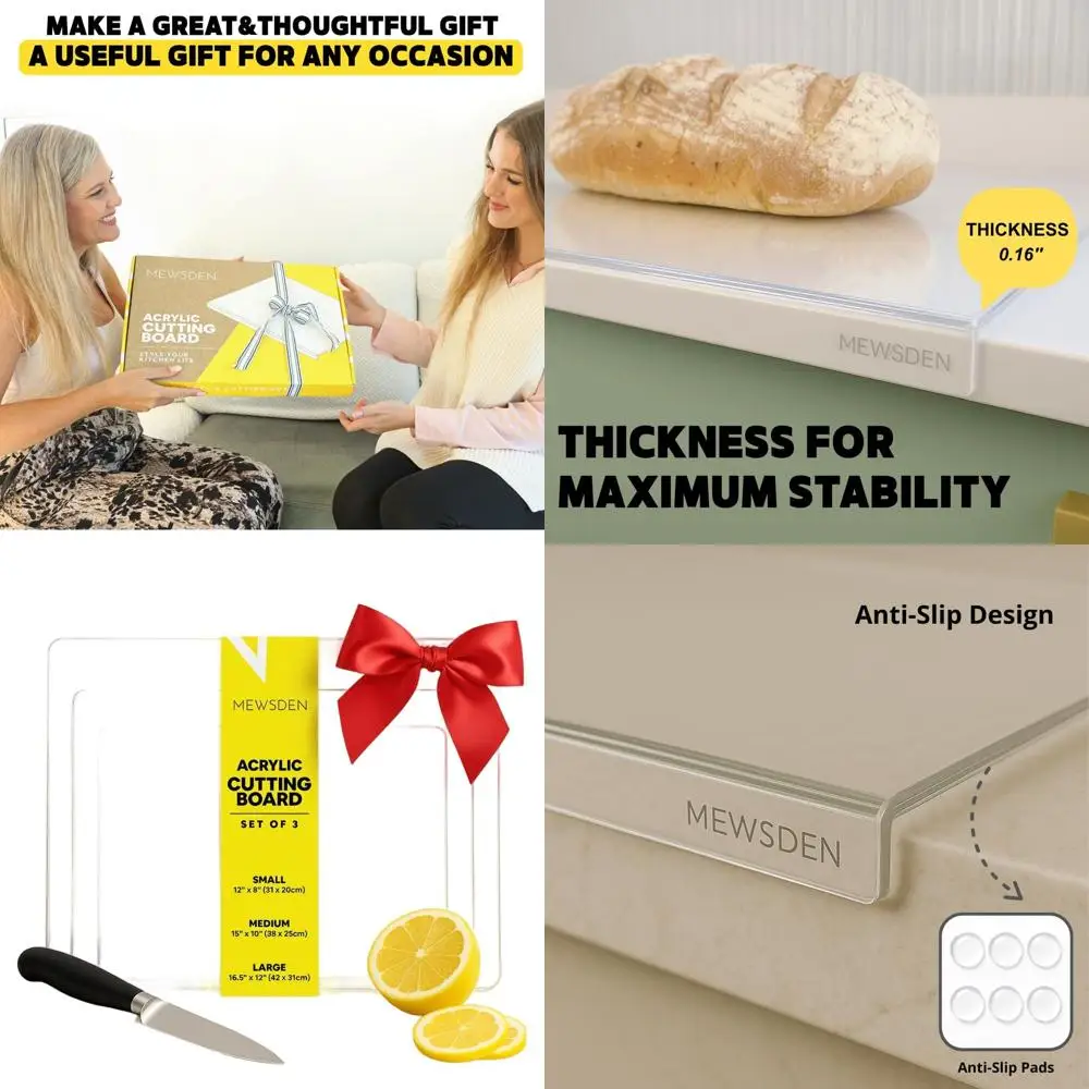 

Набор прозрачных акриловых разделочных досок из 3 предметов с губкой для стойки, нескользящим ковриком, кухонным декором, идеально подходит для новых встреч (16,5x12, 15x1