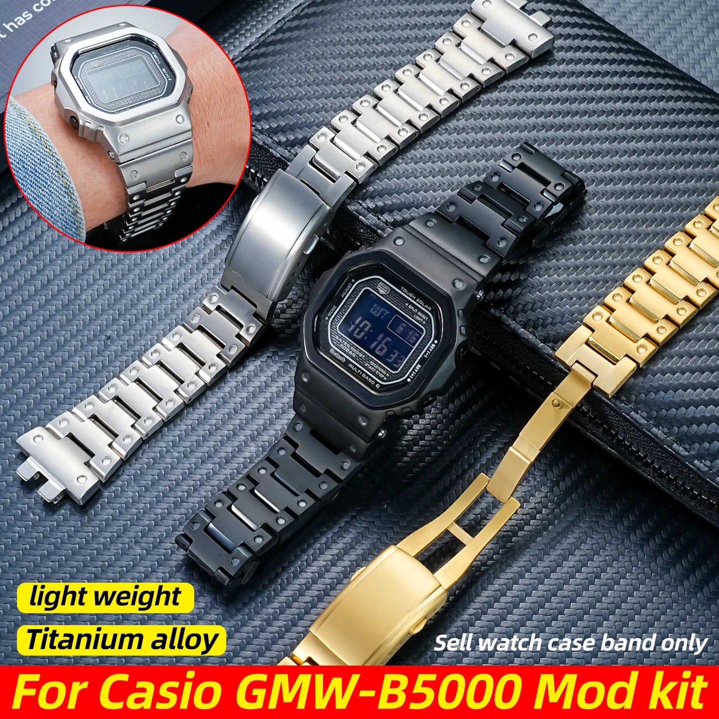 

GMW B5000 Titanium alloy case+strap For Casio G-SHOCK GMW-B5000 fashion Modified DIY watch band+Bezel set watch part accessories