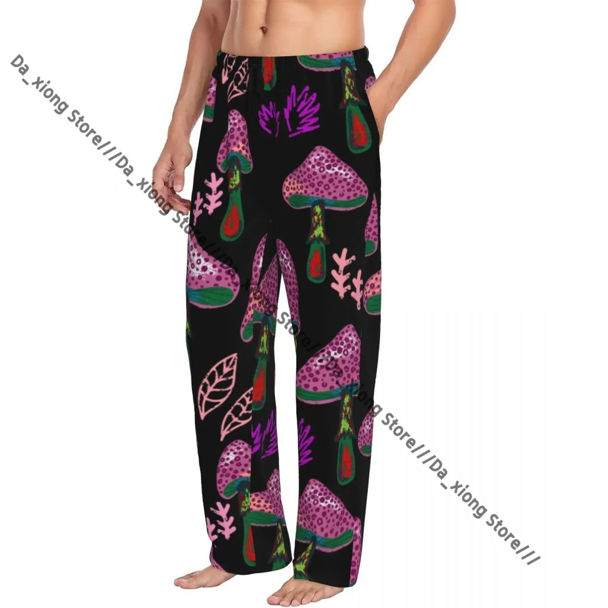 

Мужская повседневная пижама, длинные брюки, свободный эластичный пояс, грибы, узор Fly Agarics, уютная одежда для сна, домашние брюки для отдыха
