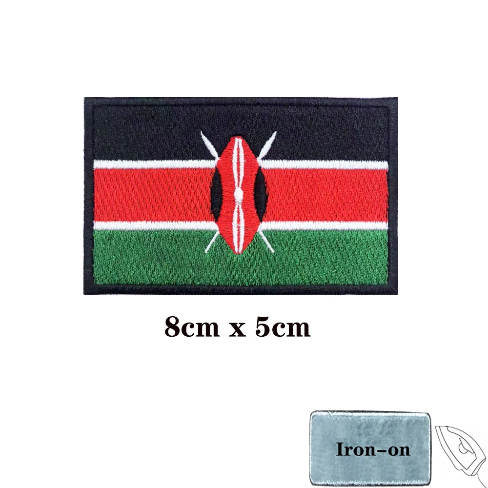 Kenya flag Patches Armband Embroidered Patch Hook & Loop Iron On Embroidery  Badge Military Stripe