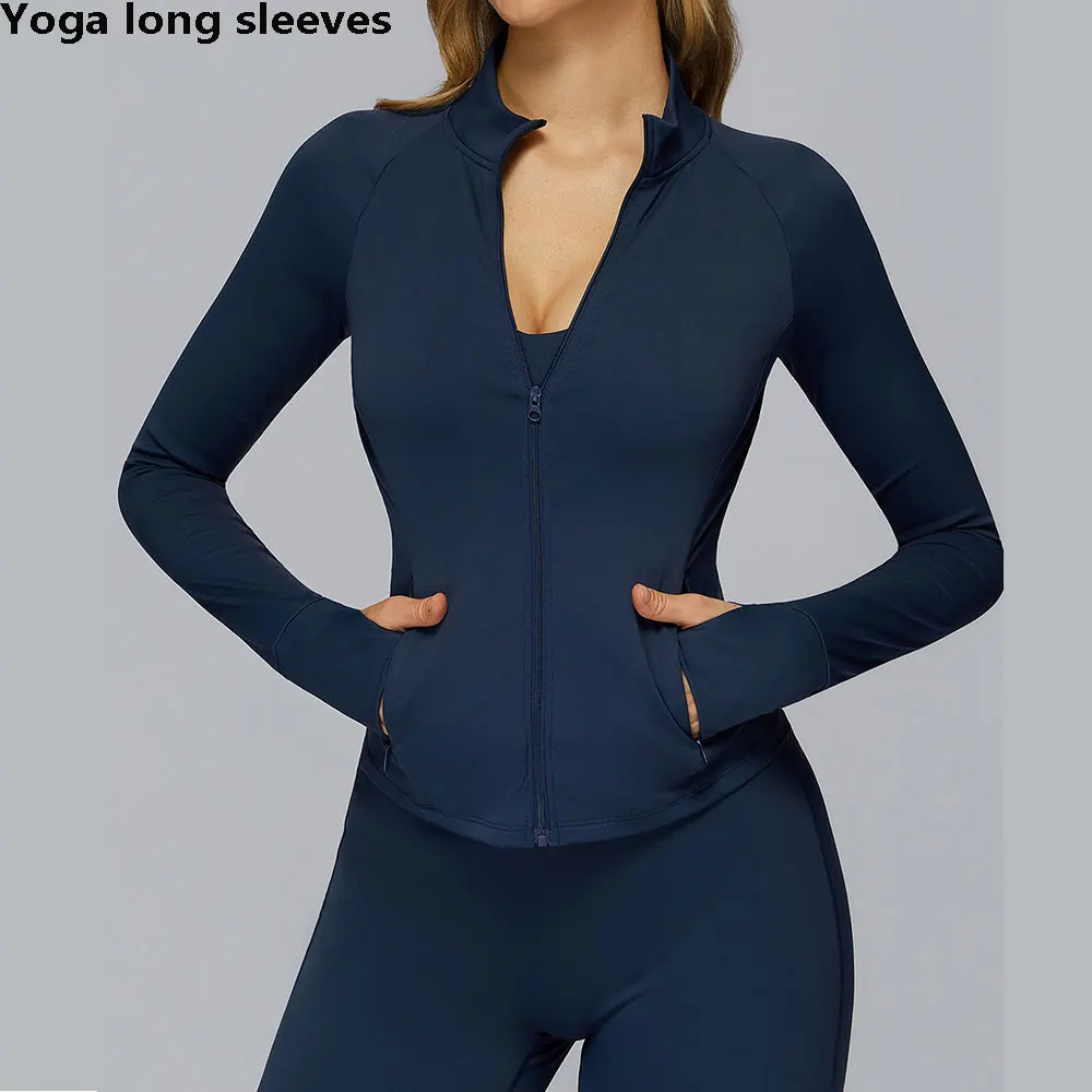 Women Stand Up Collar Sport Zip Jacket Yoga Long Sleeve Shirt Workout Coat Gym Training Clothes Yoga Sportswear Fitness Cardigan