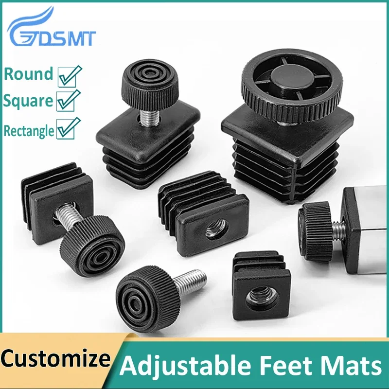 2-8Pcs 16-76mm Black Round Plugs Furniture Foot Mats Tube End Stopper  Adjustable Feet M6 M8