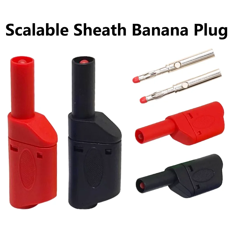 20PCS/ 4mm Black Red Male Retractable Sheath Stackable Banana Plug Fully Insulated Shrouded Safety Wire Solder Connector